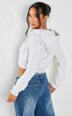 Petite Ash Grey Zip Crop Hoodie