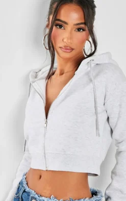 Petite Ash Grey Zip Crop Hoodie