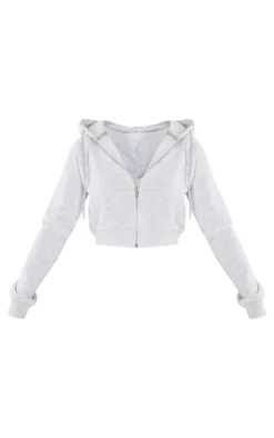 Petite Ash Grey Zip Crop Hoodie