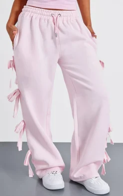 Petite Baby Pink Wide Leg Sweatpants With Bow Details