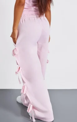 Petite Baby Pink Wide Leg Sweatpants With Bow Details