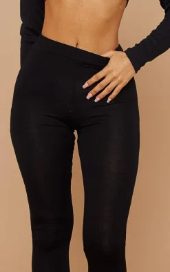 Petite Basic Black Jersey Wide Leg Flares