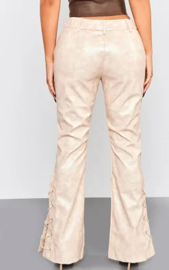 Petite Beige Faux Leather Lace Up Straight Leg Pants