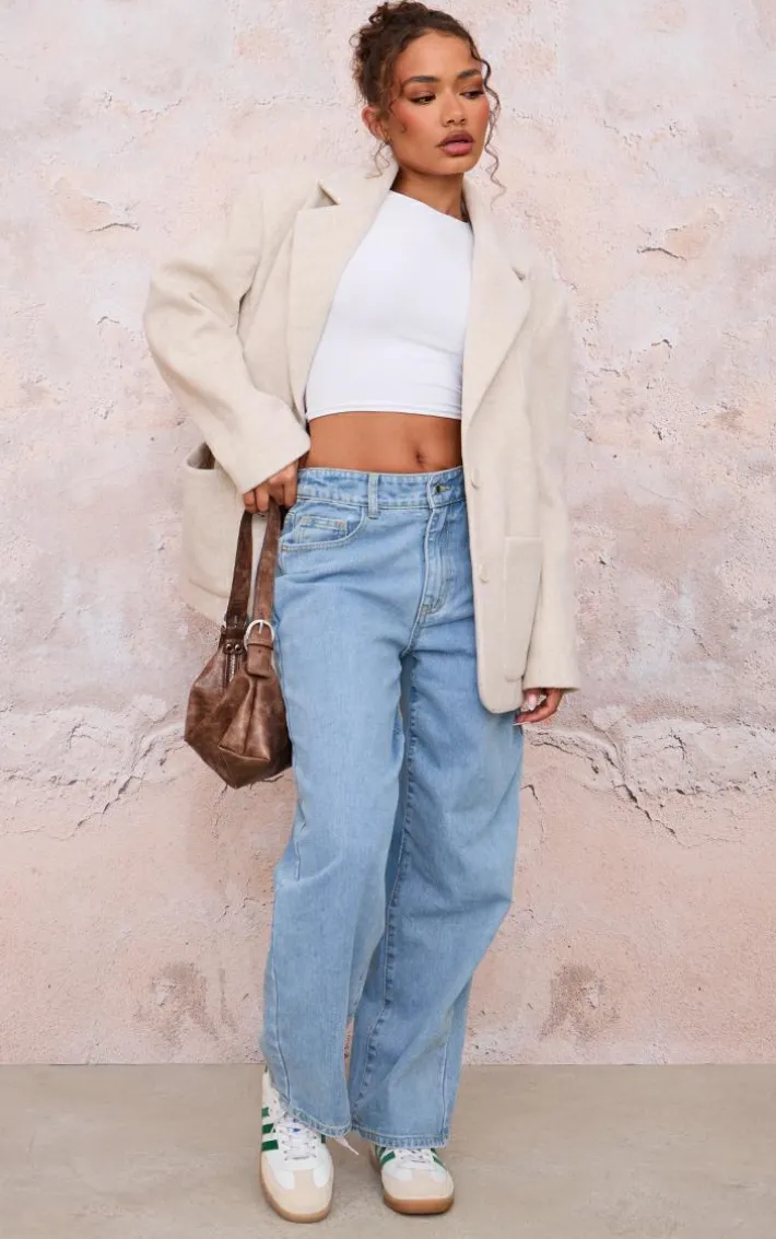 Petite Beige Oversized Longline Blazer