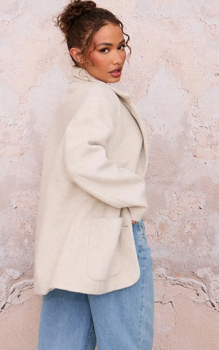 Petite Beige Oversized Longline Blazer