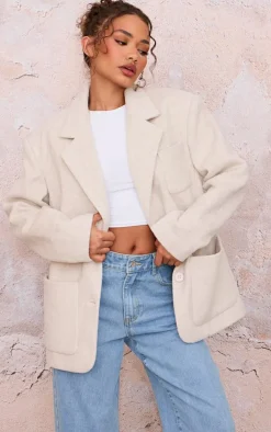Petite Beige Oversized Longline Blazer