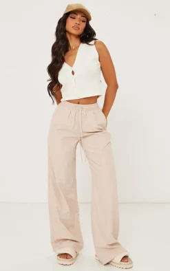 Petite Beige Peach Skin Cargo Pants