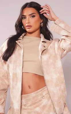 Petite Beige Washed Aviator Jacket