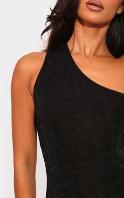 Petite Black Acetate Slinky One Shoulder Cut Out Bodycon Dress