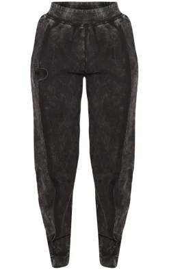 Petite Black Acid Wash Seam Detail Cuffed Sweatpants