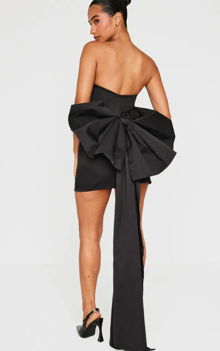 Petite Black Bandeau Bow Detail Mini Dress