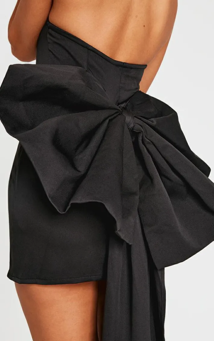 Petite Black Bandeau Bow Detail Mini Dress