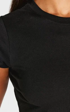 Petite Black Basic Cotton Blend Fitted Crew Neck T Shirt