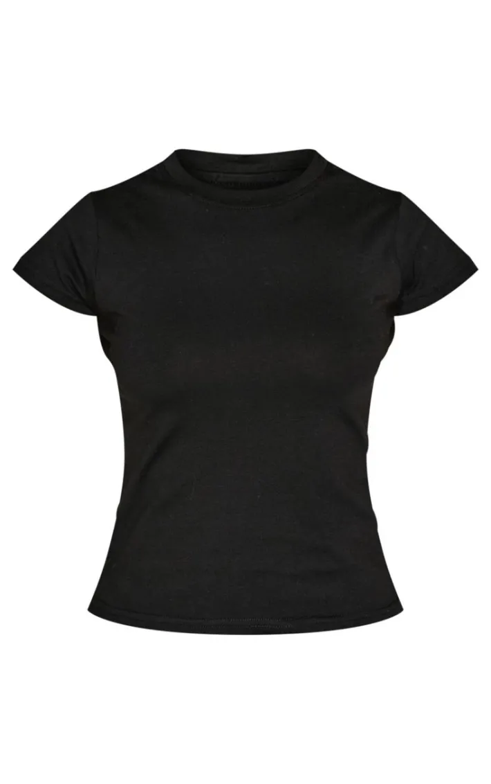 Petite Black Basic Cotton Blend Fitted Crew Neck T Shirt