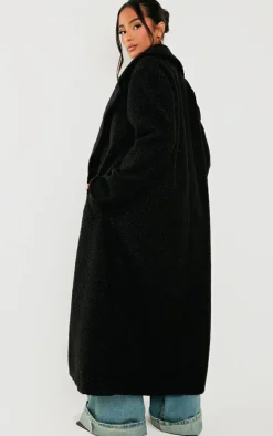 Petite Black Borg Maxi Coat