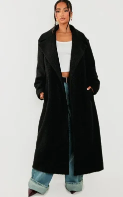 Petite Black Borg Maxi Coat
