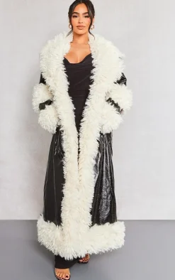 Petite Black Borg Trim Midi Coat