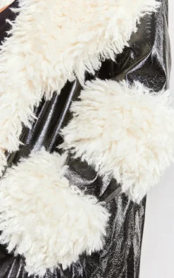 Petite Black Borg Trim Midi Coat