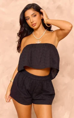 Petite Black Broderie Bandeau Floaty Top