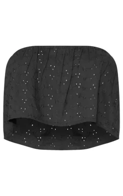 Petite Black Broderie Bandeau Floaty Top