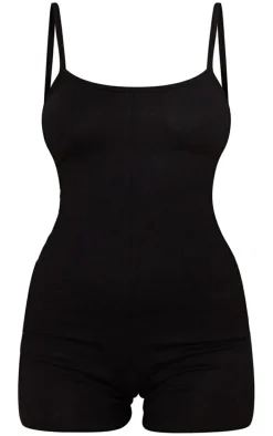 Petite Black Brushed Jersey Strappy Romper