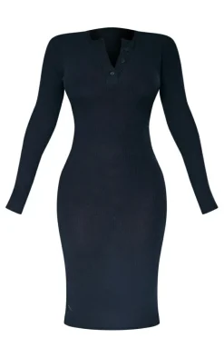 Petite Black Brushed Rib Midi Dress