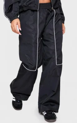 Petite Black Contrast Piping Shell Track Pants