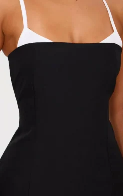 Petite Black Contrast Strappy Woven Mini Dress