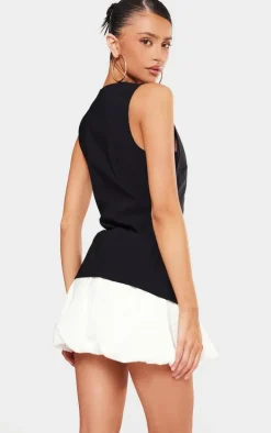 Petite Black Contrast Tailored Puffball Shift Dress