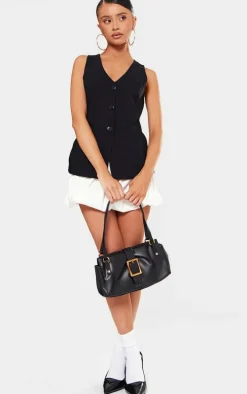 Petite Black Contrast Tailored Puffball Shift Dress