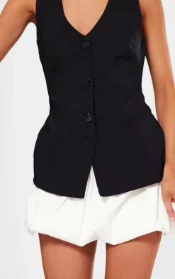 Petite Black Contrast Tailored Puffball Shift Dress