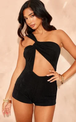 Petite Black Cut Out Acetate Slinky Romper