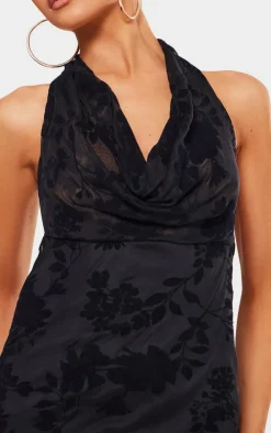 Petite Black Devore Open Back Cowl Maxi Dress