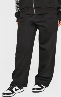 Petite Black Diamante Graphic Detail Wide Leg Sweatpants