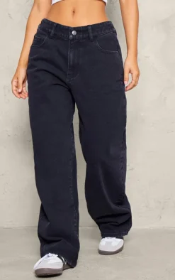 Petite Black Dipped Back Waistband Boyfriend Jeans