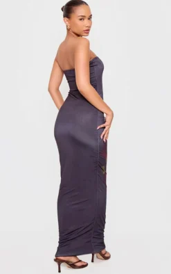 Petite Black Double Slinky Flower Print Bandeau Maxi Dress