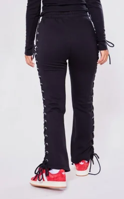 Petite Black Eyelet Detail Lace Up Sweatpants