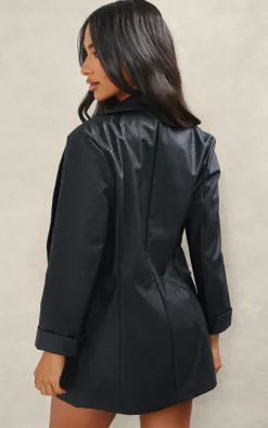 Petite Black Faux Leather Oversized Blazer