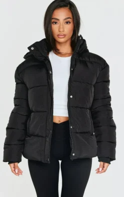 Petite Black Hooded Puffer Jacket