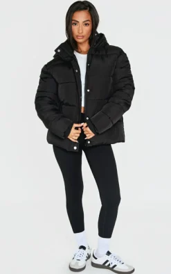 Petite Black Hooded Puffer Jacket