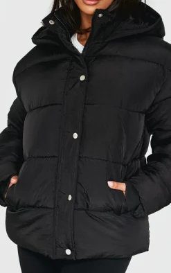 Petite Black Hooded Puffer Jacket