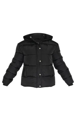 Petite Black Hooded Puffer Jacket