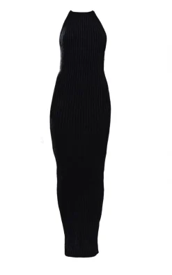 Petite Black Knitted Open Back Maxi Dress