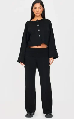 Petite Black Knitted Turn Up Sleeve Cardigan