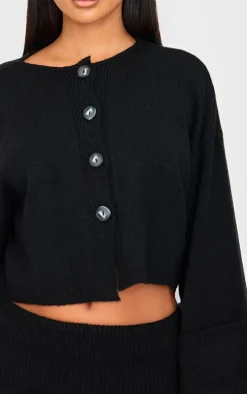 Petite Black Knitted Turn Up Sleeve Cardigan