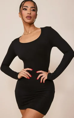 Petite Black Long Sleeve Jersey Mini Dress