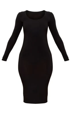 Petite Black Long Sleeve Jersey Midi Dress