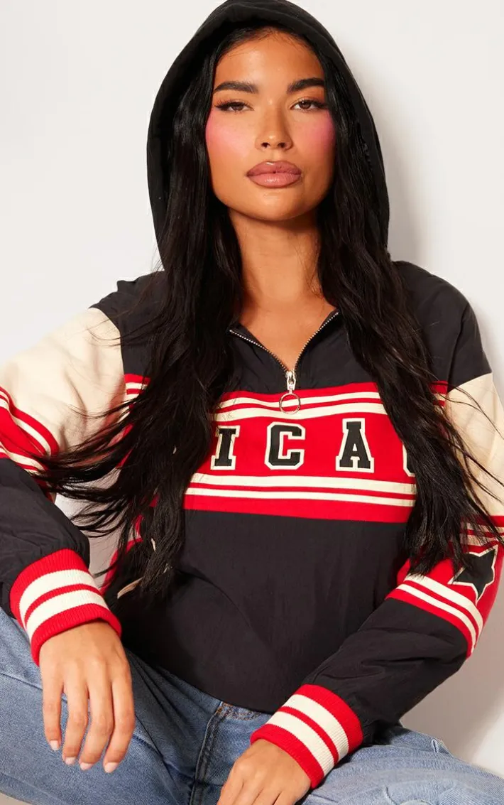 Petite Black Long Sleeve Hooded Bomber