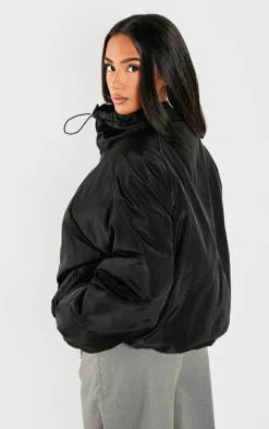 Petite Black Longline Pocket Detail Puffer Coat