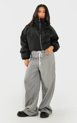 Petite Black Longline Pocket Detail Puffer Coat